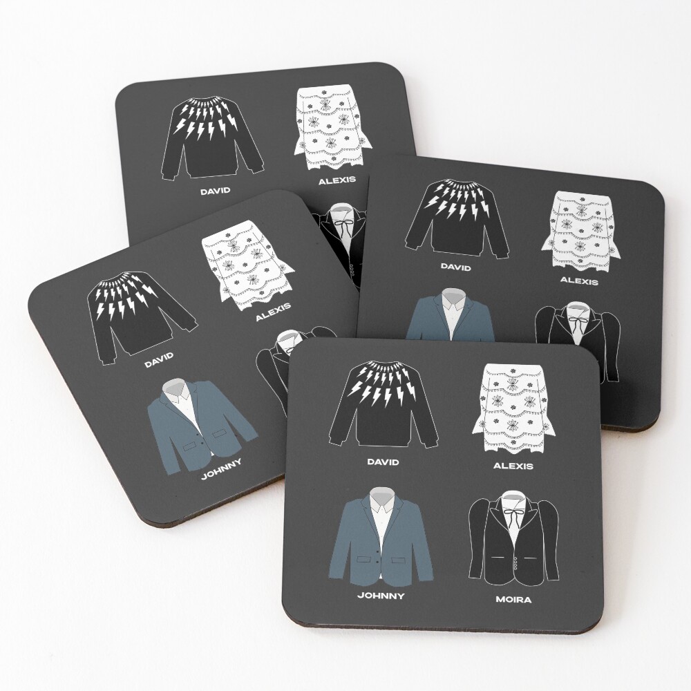 Schitt's Creek Iconic Costumes for David Rose, Johnny Rose, Moira Rose and Alexis Rose. Coasters (Set of 4)