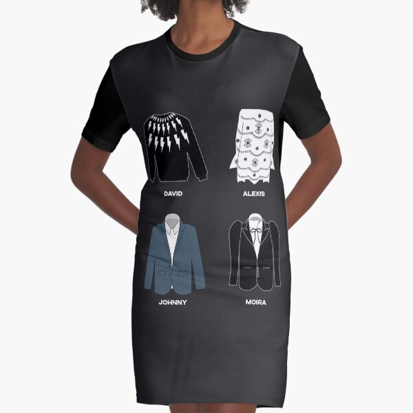 Schitt's Creek Iconic Costumes for David Rose, Johnny Rose, Moira Rose and Alexis Rose. Graphic T-Shirt Dress