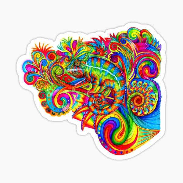 Psychedelizard Psychedelic Chameleon Colorful Rainbow Lizard Sticker