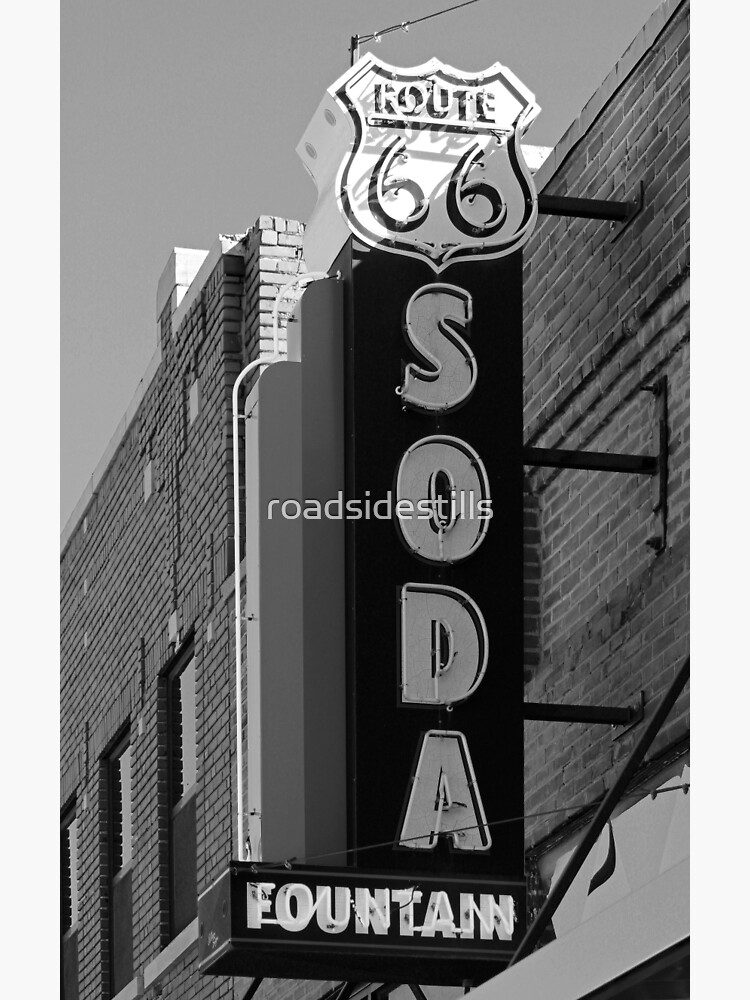 Thumbnail 3 of 3, Poster, Old Route 66 Neon Soda Fountain Sign in Black and White designed and sold by roadsidestills.