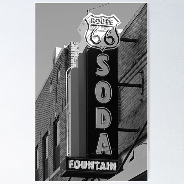 Item preview, Old Route 66 Neon Soda Fountain Sign in Black and White designed and sold by roadsidestills.