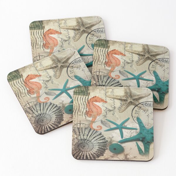 Item preview, dark academia coastal seashell teal starfish seahorse ocean beach designed and sold by LEILA ART SPACE.
