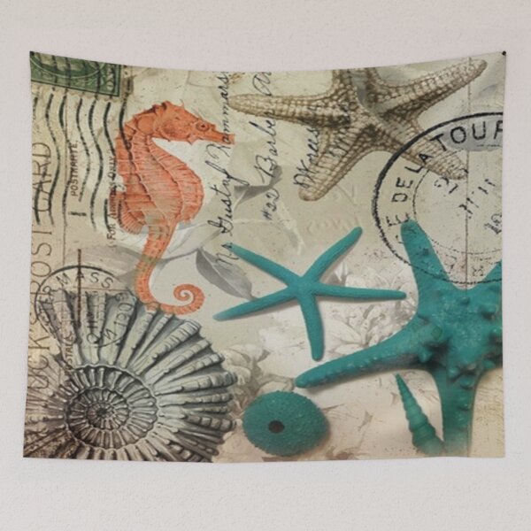 Item preview, dark academia coastal seashell teal starfish seahorse ocean beach designed and sold by LEILA ART SPACE.