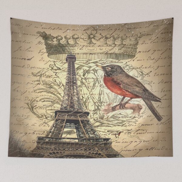 Item preview, dark academia bird vintage crown french scripts paris eiffel tower designed and sold by LEILA ART SPACE.