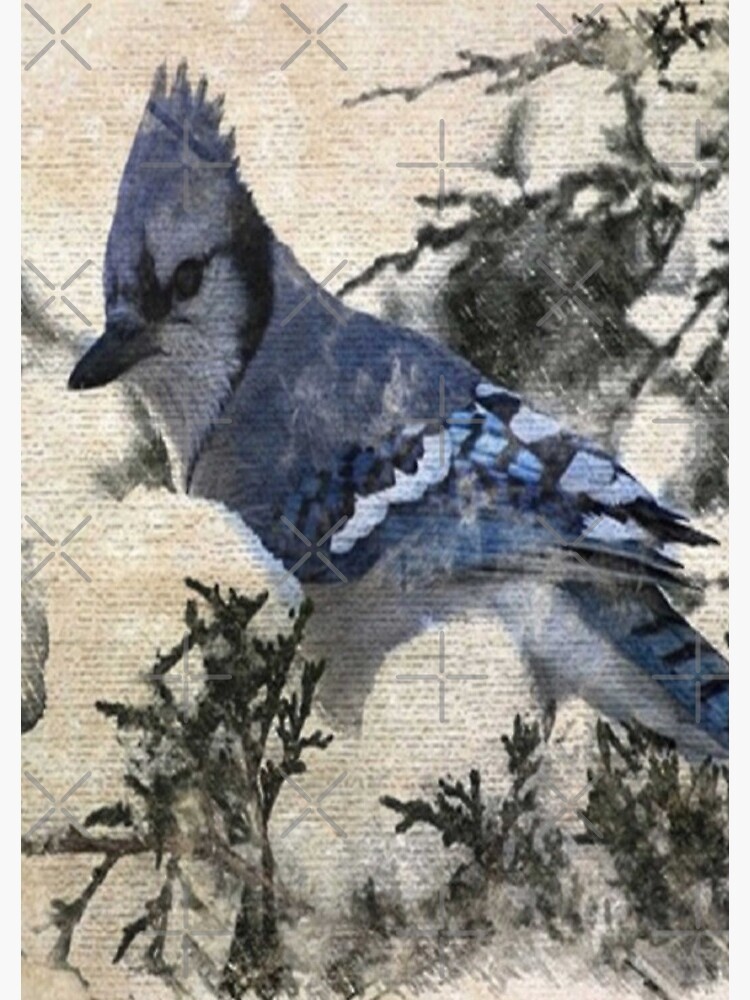 primitive christmas snow pine tree blue jay bird Throw Pillow for Sale by  lfang77