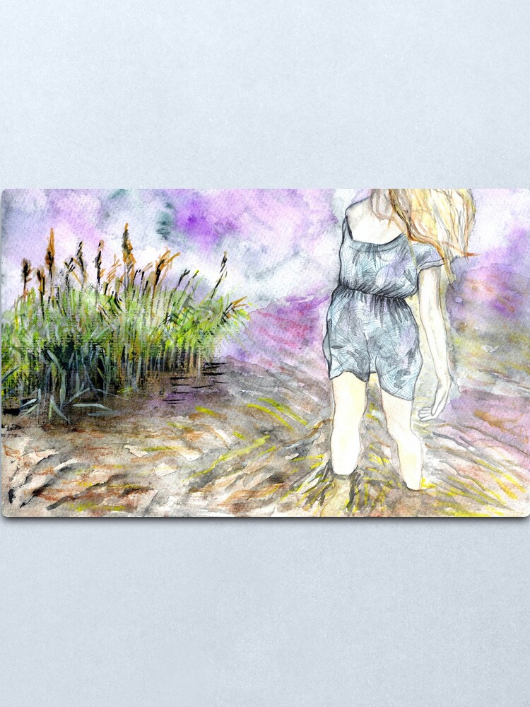 Alternate view of Watercolour landscape with woman Metal Print