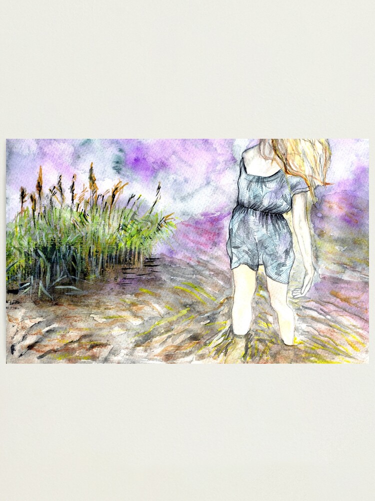 Alternate view of Watercolour landscape with woman Photographic Print