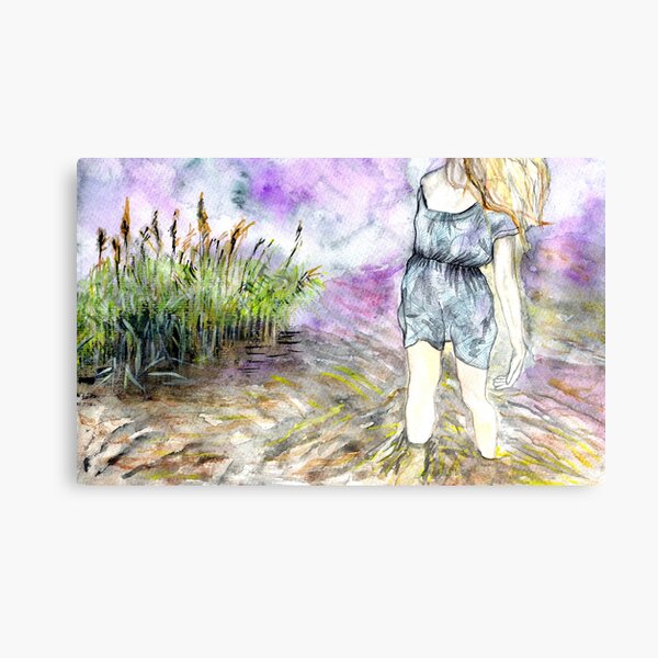 Watercolour landscape with woman Canvas Print