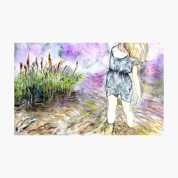 Watercolour landscape with woman Photographic Print