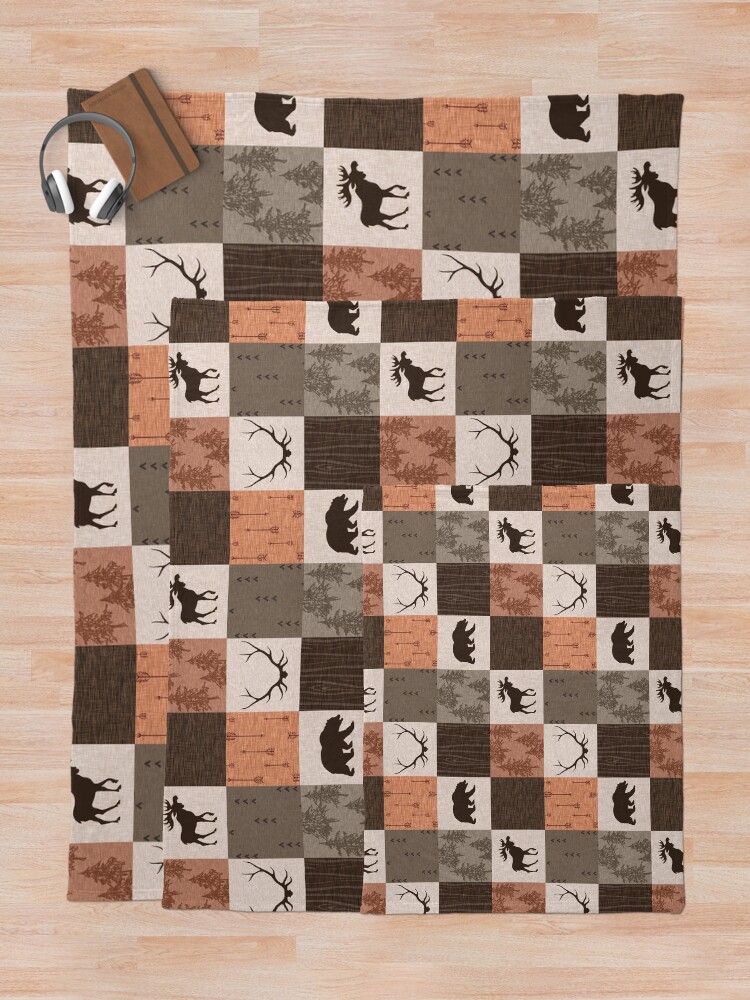 "woodland patchwork rust/brown" Throw Blanket by SugarPineDesign