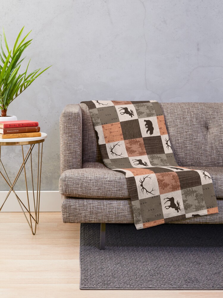 "woodland patchwork rust/brown" Throw Blanket by SugarPineDesign