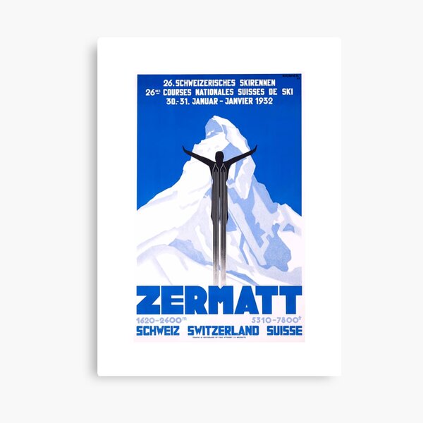 Item preview, 1931 Zermatt Switzerland Ski Travel Poster designed and sold by retrographics.