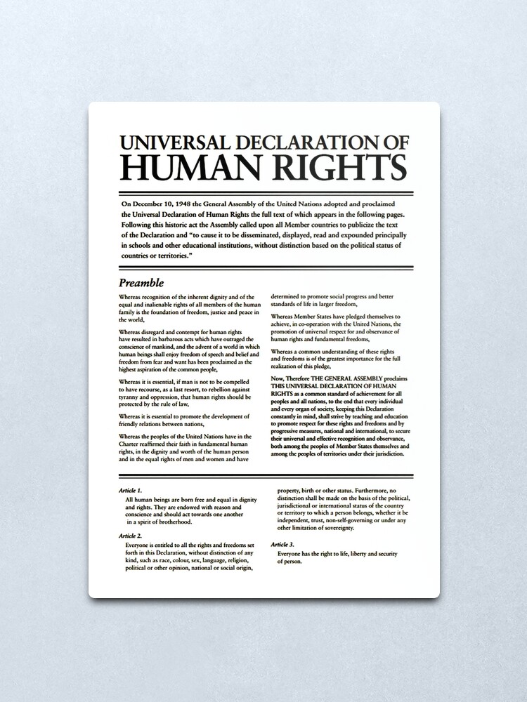 Alternate view of HIGH RESOLUTION The Universal Declaration of Human Rights First Page Metal Print