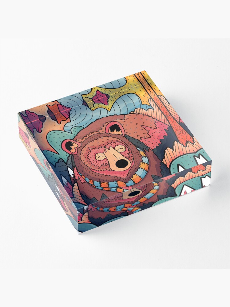 Alternate view of Winter bear forest Acrylic Block