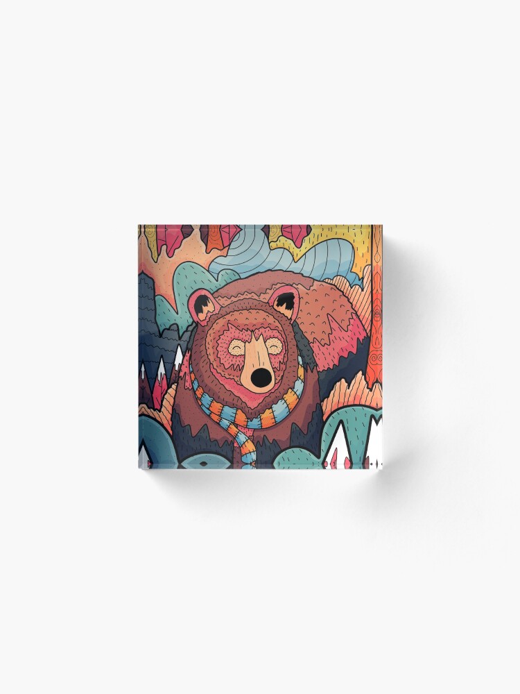 Alternate view of Winter bear forest Acrylic Block