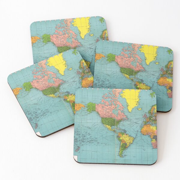 Item preview, Vintage Colorful World Map, Blue Green Pink Yellow, Boho  designed and sold by easteuromaps.