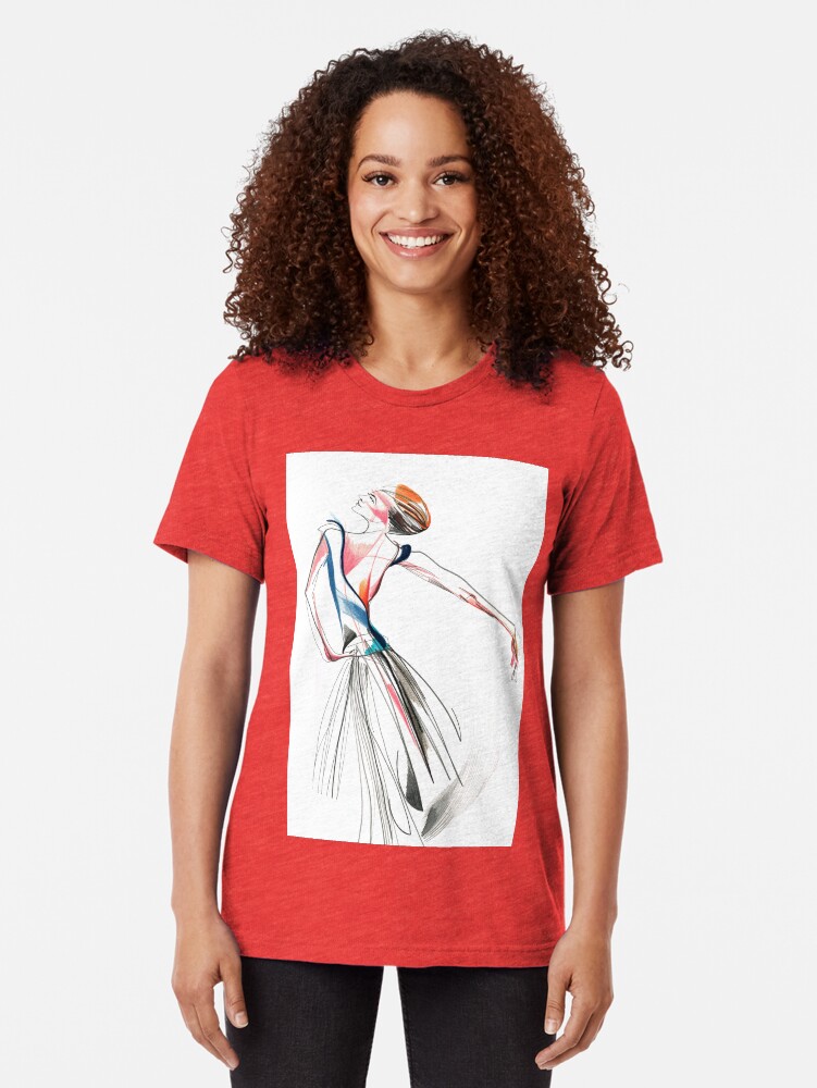 Alternate view of Original Ballet Dance Drawing – Watercolor and Ink on Paper Tri-blend T-Shirt