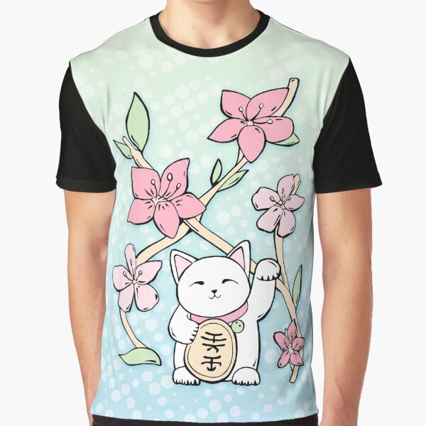 Lucky cat with sakura flowers Graphic T-Shirt