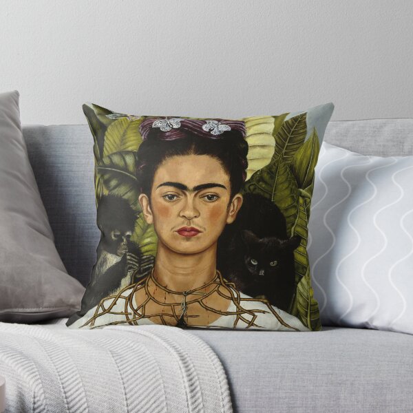 Frida Kahlo's self portrait with monkey and cat Throw Pillow