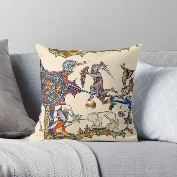 MEDIEVAL KNIGHT FIGHTING SNAIL,DRAGON AND LION Throw Pillow
