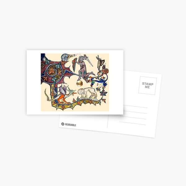 MEDIEVAL KNIGHT FIGHTING SNAIL,DRAGON AND LION Postcard