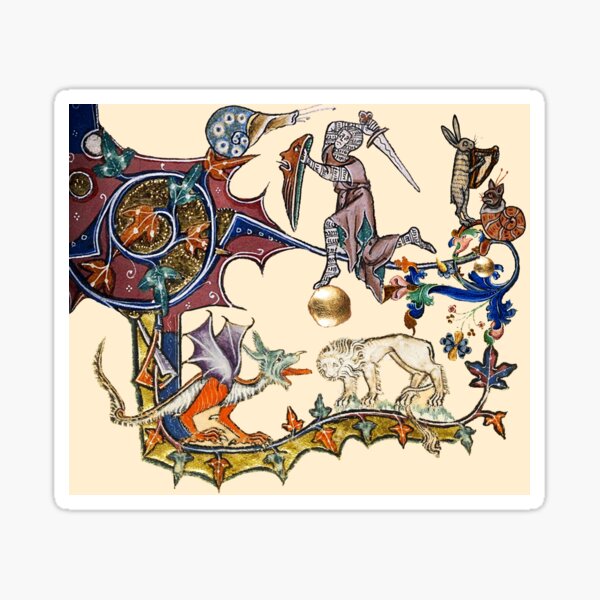 MEDIEVAL KNIGHT FIGHTING SNAIL,DRAGON AND LION Sticker