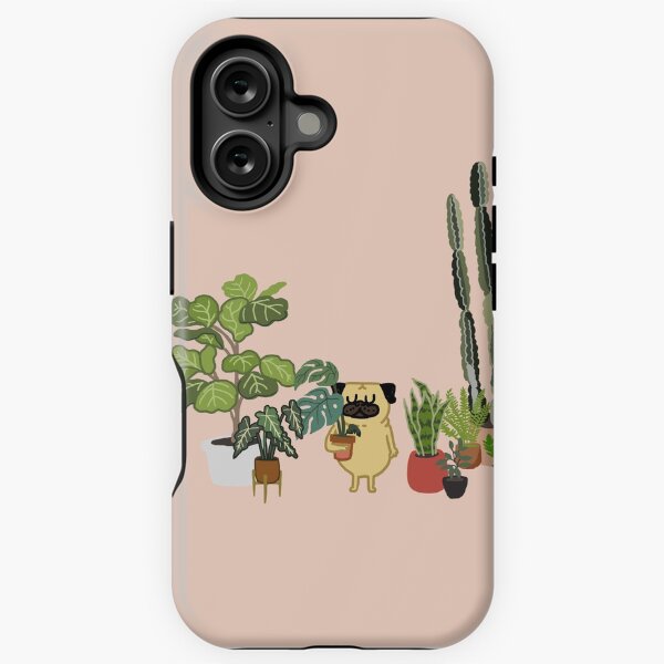 Vista previa del artículo con la obra «Pug y plantas», diseñado y vendido por Huebucket.