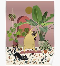 Pug Yoga with Plants Poster