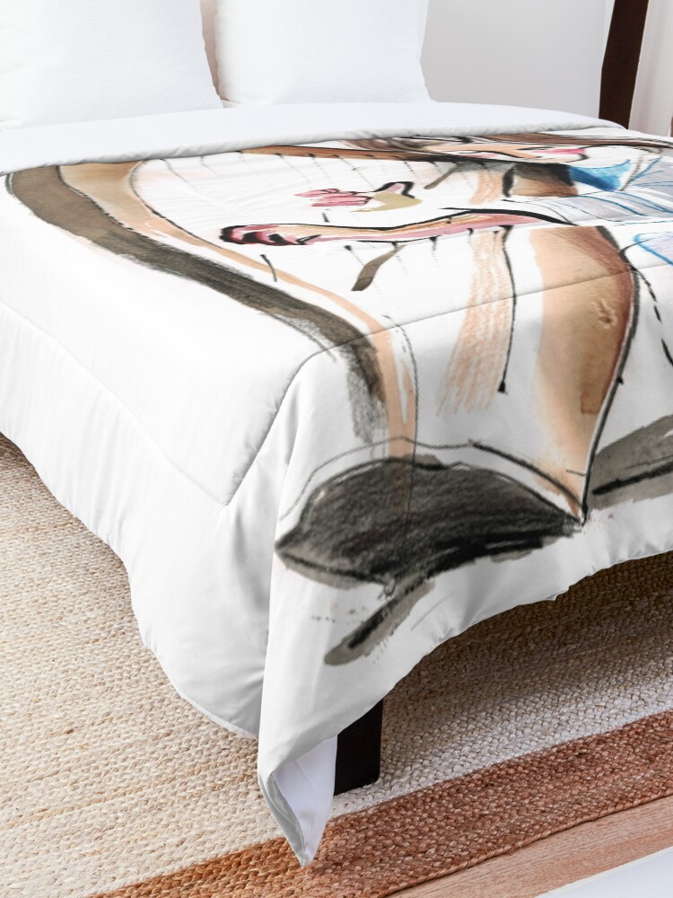 Alternate view of Harpist Harp Musician Original Drawing Comforter