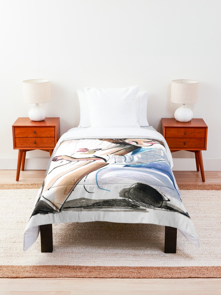 Alternate view of Harpist Harp Musician Original Drawing Comforter