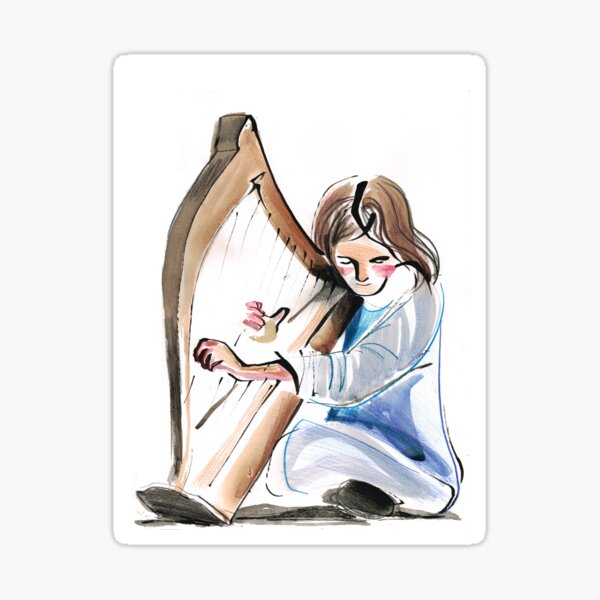Harpist Harp Musician Original Drawing Sticker