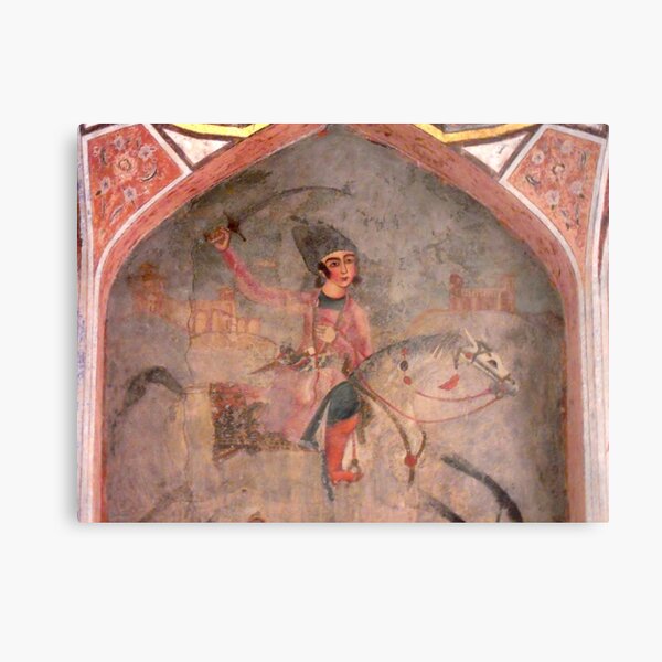 Aperçu de l'œuvre Fresque miniature persane chevalier guerrier médiéval à cheval créée et vendue par worldways.
