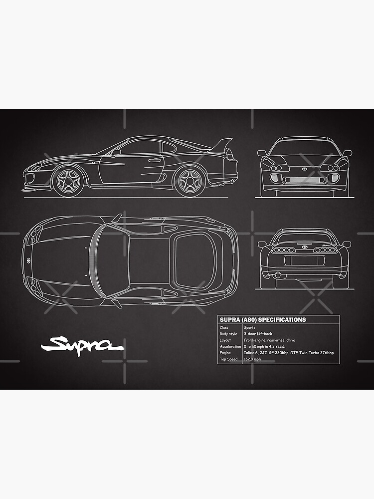 Disover The Supra Blueprint in Black Premium Matte Vertical Poster