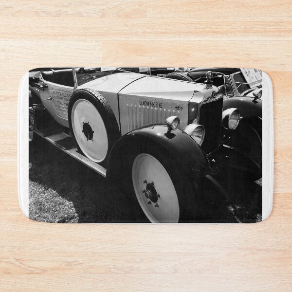 Item preview, A black and white image of the front of a 1924 Vauxhall 14/40 M-Type Melton Tourer on display at a car show designed and sold by Graham Cornall.