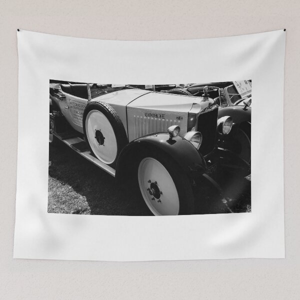 Item preview, A black and white image of the front of a 1924 Vauxhall 14/40 M-Type Melton Tourer on display at a car show designed and sold by Graham Cornall.