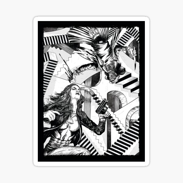 Ailsa Dark vs The Tattybogle Man! (Black & White Version) Sticker