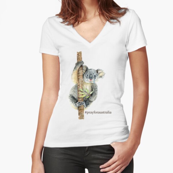 Pray for Australia Koala Fitted V-Neck T-Shirt