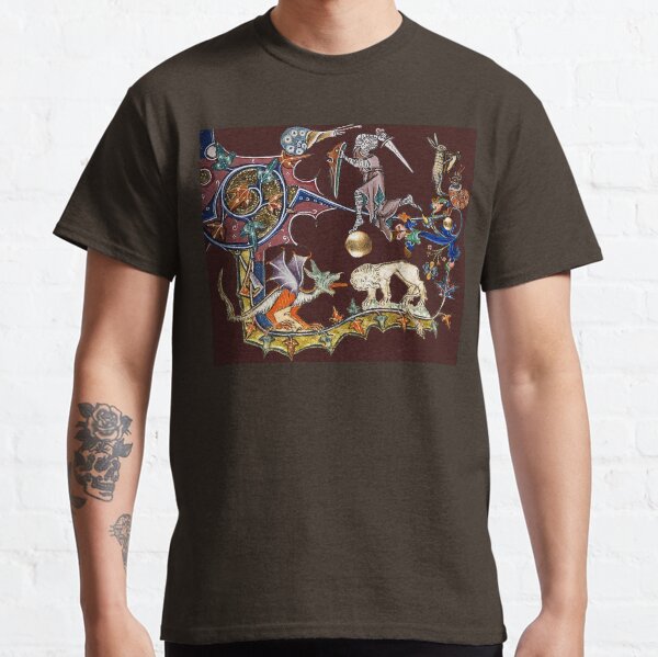 CHEVALIER MÉDIÉVAL LUTTE CONTRE L'ESCARGOT, LE DRAGON ET LE LION EN MARRON ROUGE T-shirt classique