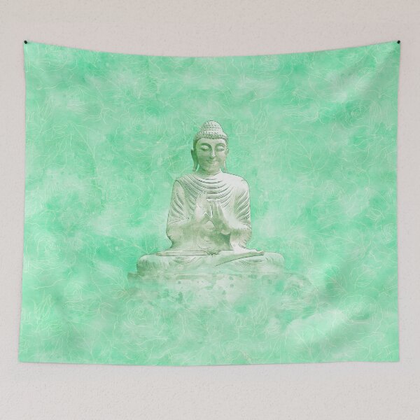 Item preview, Zen Buddha Meditation Statue in green background designed and sold by Annie Nader.