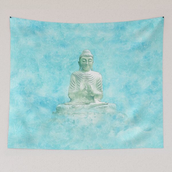 Item preview, Zen Buddha Meditation Statue in turquoise background designed and sold by Annie Nader.