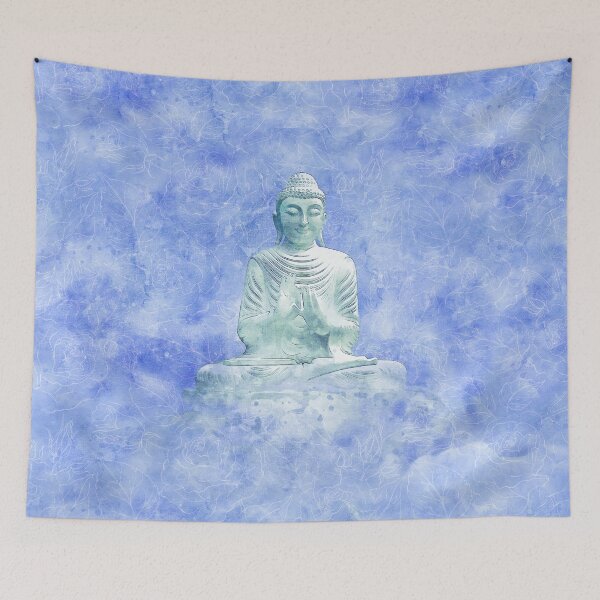 Item preview, Zen Buddha Meditation Statue in blue background designed and sold by Annie Nader.