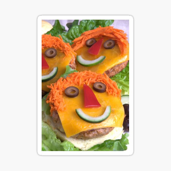 Make me a burger, weird hamburger face Sticker for Sale by Angie Knost