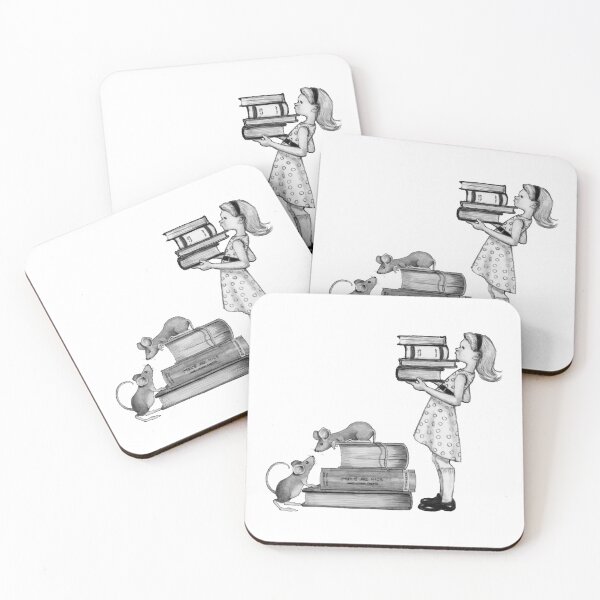 Item preview, Girl Holding BOOKS, Mice Playing, Fantasy Art, Love Reading, Pencil Art designed and sold by JoyfulWhimsy.