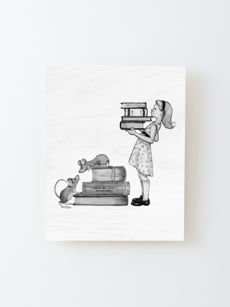 Cute Little Girl Standing on Stack of Books Pencil Drawing Art Board Print  for Sale by Joyce Geleynse