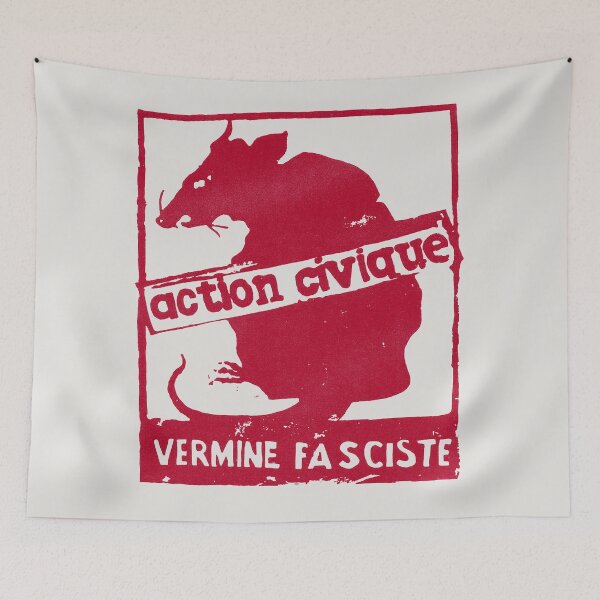 Item preview, ! NEW ! Paris Revolt, Mai 68: 'ACTION CIVIQUE, VERMINE FASCISTE': Original in Deep Red on Bone Grey designed and sold by Day Chapman.