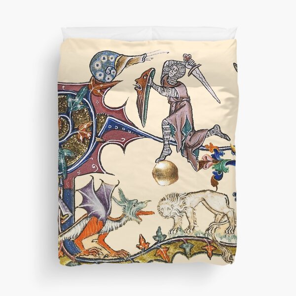 Vista previa del artículo con la obra «BESTIARIO EXTRAÑO, CABALLERO MEDIEVAL LUCHANDO CON CARACOL, DRAGÓN Y LEÓN de Bulgan Lumini», diseñado y vendido por BulganLumini.