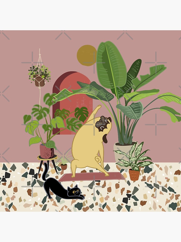 Pug Yoga with Plants by Huebucket
