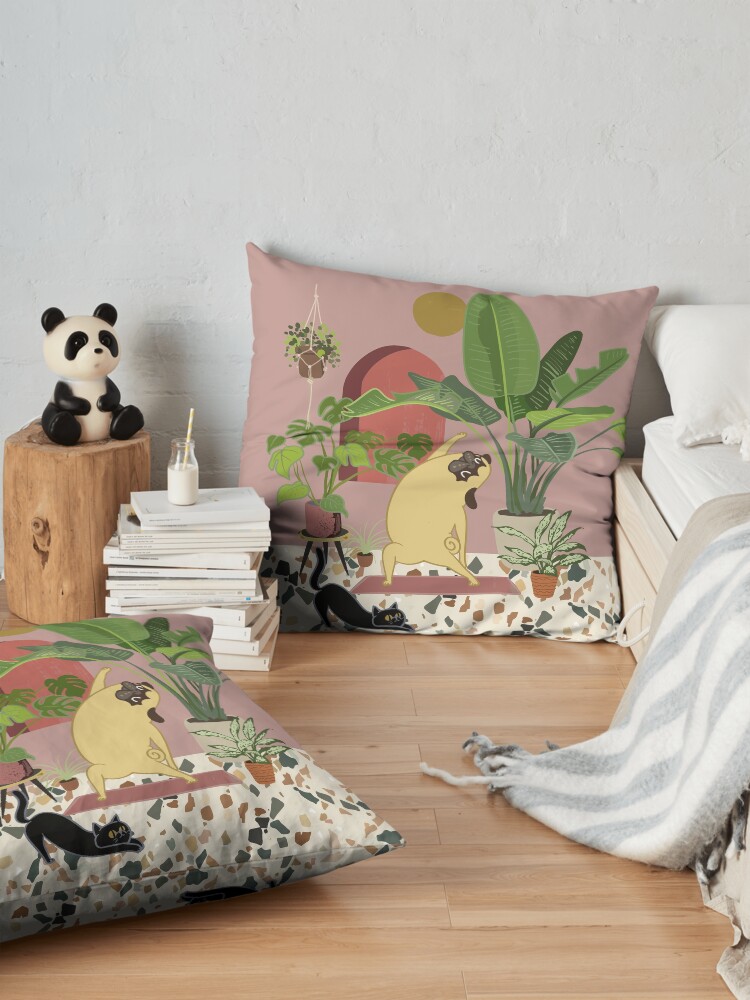 Alternate view of Pug Yoga with Plants Floor Pillow