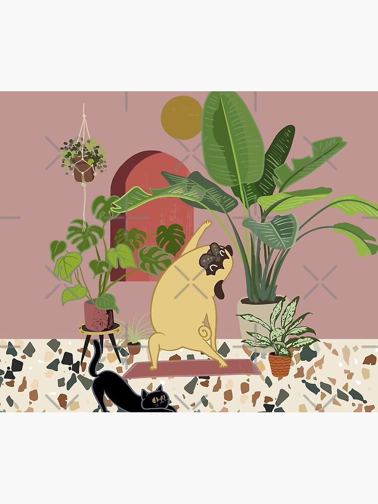 Pug Yoga with Plants by Huebucket
