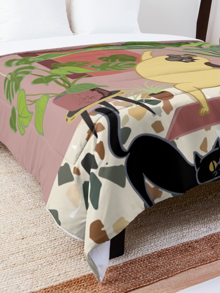 Alternate view of Pug Yoga with Plants Comforter